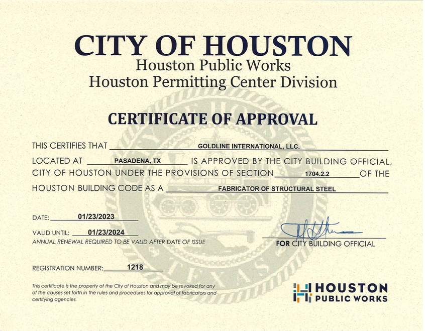 City of Houston Certication
